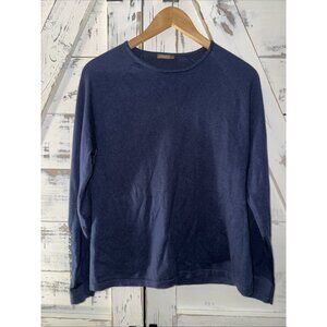J Mclaughlin Navy Blue Knit Sweater Womens Button Sleeve Pullover Crew Neck
